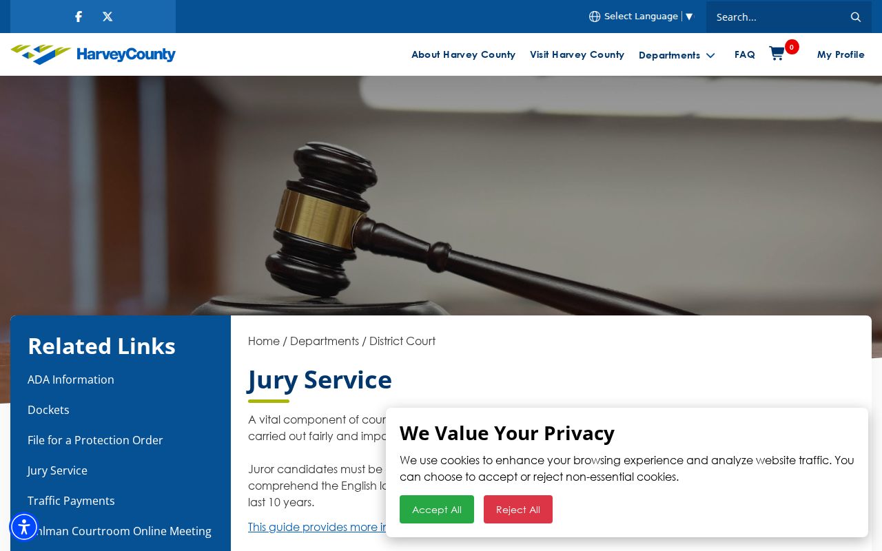 Harvey County court calendar jury service instructions