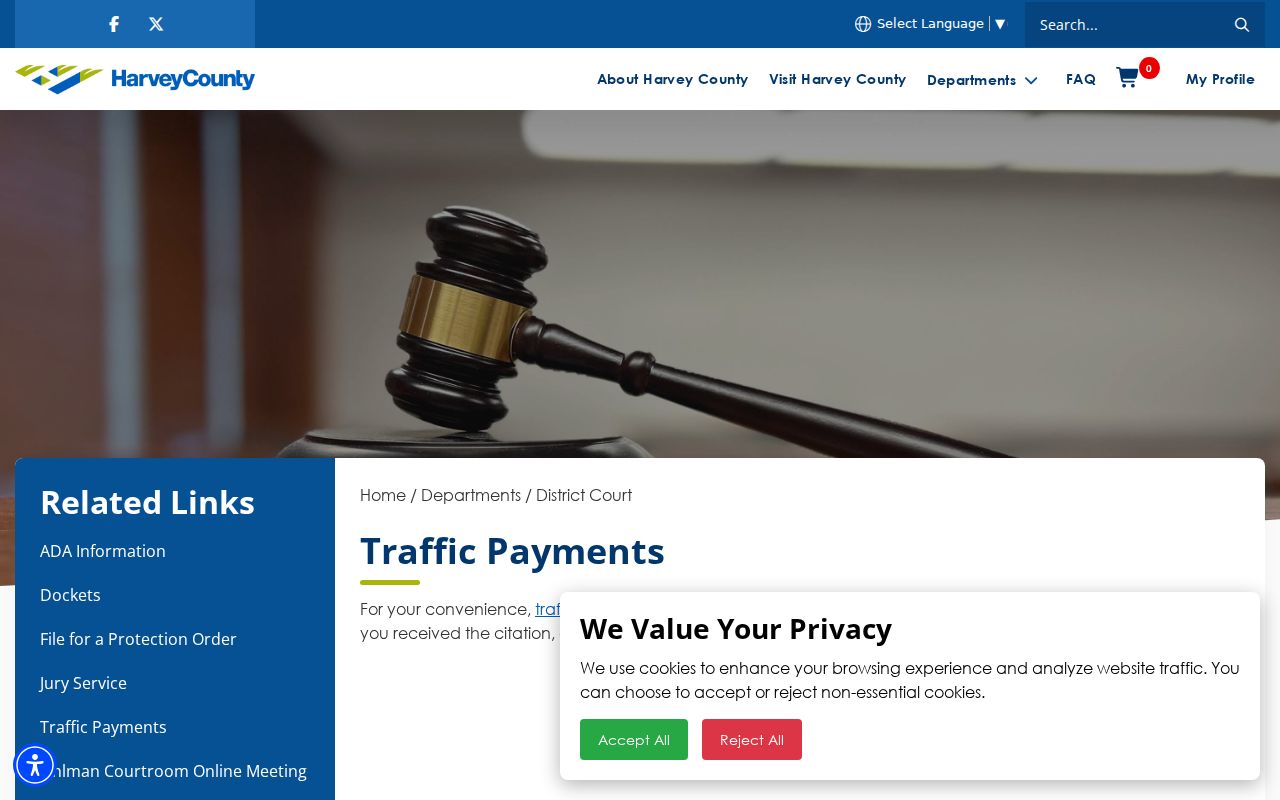 Harvey County traffic court payment and record route