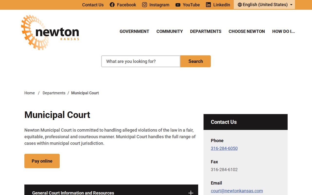 Newton Municipal Court official docket information